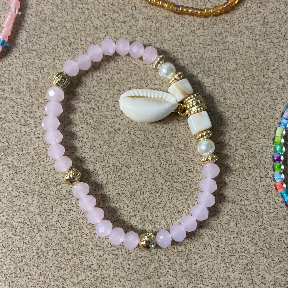 4/$20 bundle and save Beach theme Pink and Gold Beaded Stretch Bracelet Set - Picture 5 of 7